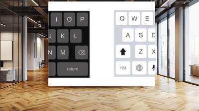 Smartphone keyboard in light and dark mode. Alphabet buttons in modern style. Mobile phone tab bar for white and black text app.
 Wall mural