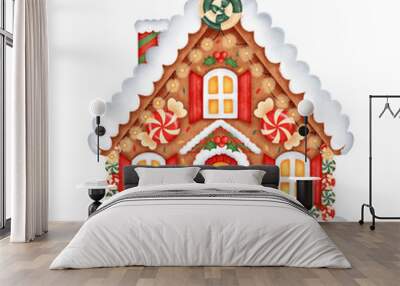 Cute cartoon christmas gingerbread house with sweets. Wall mural