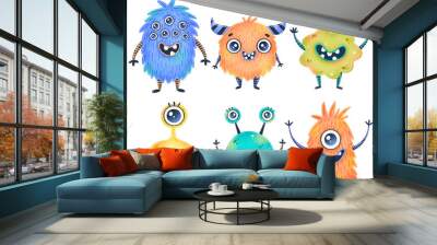 Illustration of cute cartoon aliens set. Cute monster isolated on white background. Wall mural