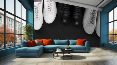 Two pair black and white of sneakers shoes Wall mural