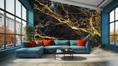 Black Marble with Golden Veins, Close-Up, Natural Pattern, Luxury, Stone, Texture, Design Wall mural