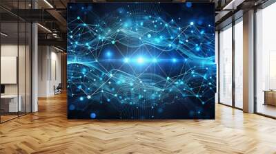 Digital Network Abstract, Blue, Glowing, Web, Technology Wall mural