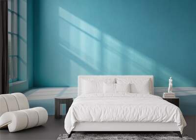 Light Streaks Through a Window on a Blue Wall, 3D Rendering, Window, Light, Blue Wall Wall mural