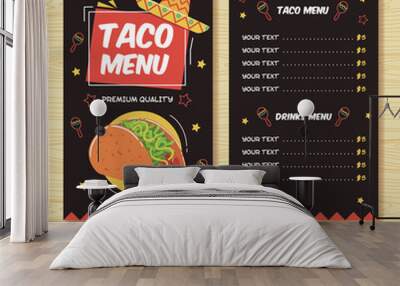 Taco menu. Mexican food menu print template Wall mural