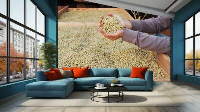 coffee bean parchment in hand Wall mural