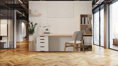 3D rendering, worktable, book shelf, decorations and chair, 3D illustration Wall mural