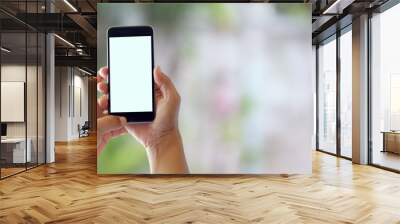 Close-up view of man holding blank screen smartphone Wall mural