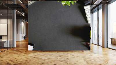 Conceptual image of Artist graphic designer workplace dark surface top view. Wall mural