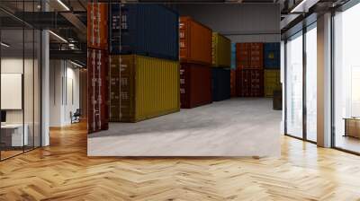 Container warehouse for import and export business, logistic company, industrial container cargo Wall mural