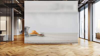 Cropped shot of fruit basket and copy space on marble desk with blurred kitchen room Wall mural