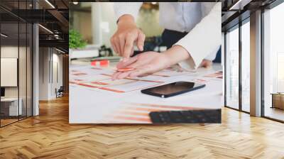 Cropped shot of successful UX graphic designer discussing on smartphone template Wall mural