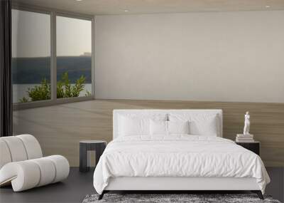 Modern empty room with large glass wall and amazing nature view, empty space on white wall Wall mural