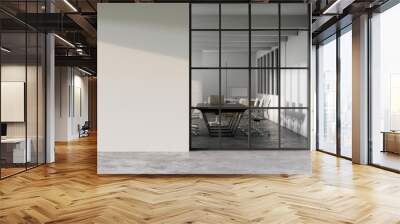 Modern minimal white office corridor or hallway interior with a large window though the meeting room Wall mural