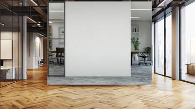 Modern urban company office indoor building interior with workstation and empty white wall Wall mural