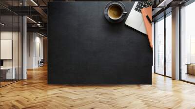 Office black leather workspace with office supplies and copy space Wall mural