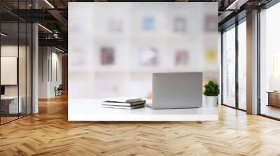 Office desk with laptop. Wall mural