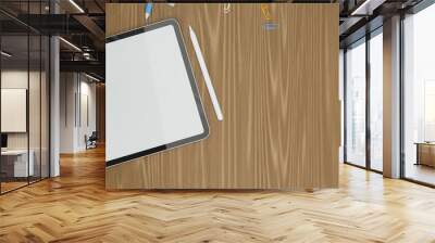 Tablet empty screen mock up with copy space on wooden table Wall mural