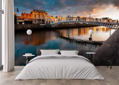 Ha'penny Bridge is over river  Liffey  in sunset, Dublin, Ireland Wall mural