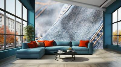 Close-up of blue denim texture. Denim jeans background Wall mural