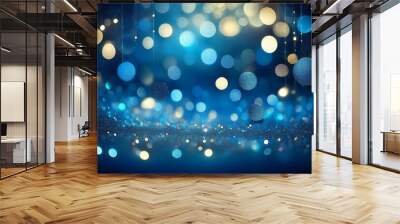 Abstract blue background with sparkling glitter and defocused round circles Wall mural