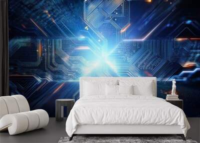 Abstract digital circuit board with glowing lines. Wall mural