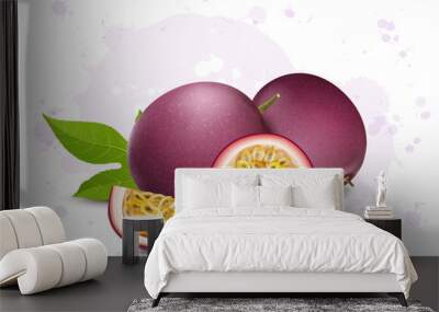 Set of two Passion fruit vector illustration with half piece and slices of passion fruit  Wall mural