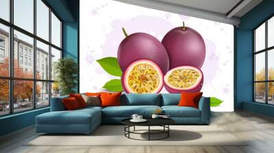 Set of two passion fruit vector illustration with half piece of passion fruit  Wall mural