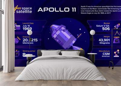 Space Satellites Apollo 2 Facts and information -vector illustration Wall mural