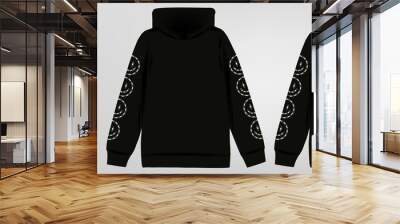 Abstract poster funny smile from barbed wire. Stylish sweatshirt with a hood in Acid Graphic style, trendy streetwear, vector illustration Wall mural