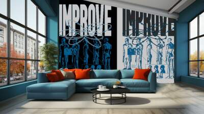 Abstract retro futuristic poster with blurred people. Modern pixel prints with dither effect. Typography vector posters Wall mural