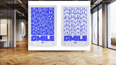 Collection of modern minimalistic abstract posters with trip smile. In Acid style, paper texture poster for your projects Wall mural