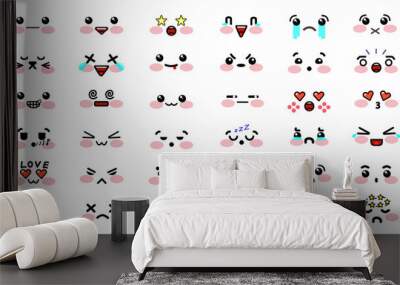 Cute kawaii faces. Facial expressions vector set Wall mural