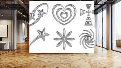 Iron star Y2K icon. Universal 3D shapes for design, projects, posters, banners and business cards. Set icons Wall mural