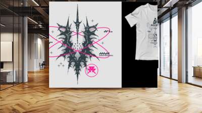 Modern print in gothic style. Gothcore, 3D abstract symmetrical spikes with bones. For t-shirt, hoodie and sweatshirt Wall mural