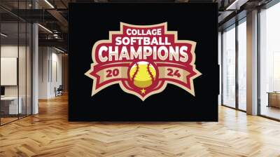 Collage softball champions logo as vector graphic design. Best for textile print sport tshirt design Wall mural