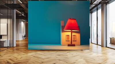 small house and red lamp on blue background Wall mural