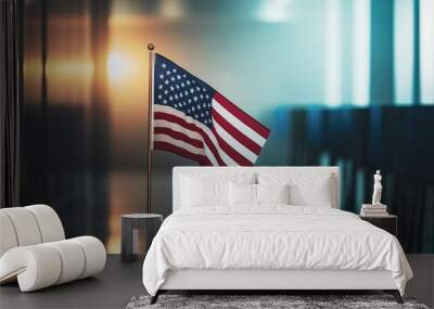 A Beautifully Waving American Flag Displayed on a Crisp White Background, Symbolizing Freedom and Patriotism in the USA. Wall mural