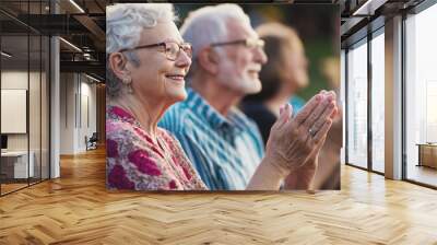 Senior couple clapping, enjoying outdoor event, elderly people applauding, happy moments, senior lifestyle concept Wall mural