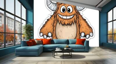 A cartoon monster with big horns and a big smile. The monster is orange and has a happy expression Wall mural