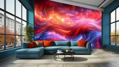 A colorful, abstract image of a wave with red and blue colors Wall mural