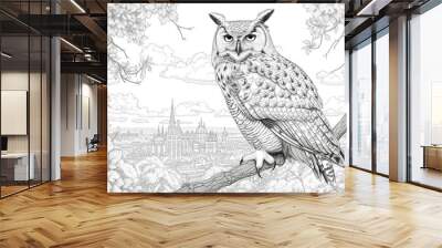 beautiful owl coloring book for children and adults Wall mural