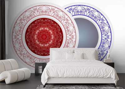 Set of two decorative round border and mandala ornament. Vector illustration Wall mural