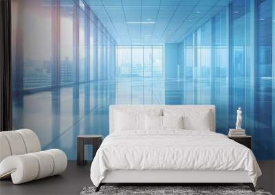 A modern office banner background with a bright, soft blur, highlighted by sleek glass elements reflecting and refracting light. The clean, ethereal quality of the background, paired with the glass Wall mural