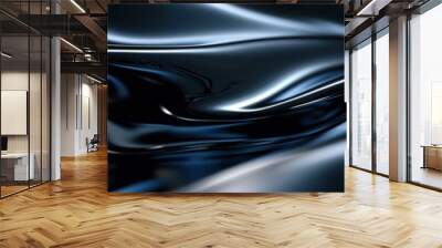 Abstract black texture featuring smooth, shiny surfaces that reflect light with a sleek, modern elegance. Wall mural