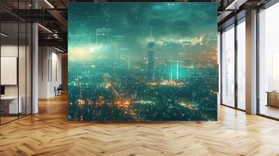 AI cities, digital networks, seamless integration, futuristic infrastructure Wall mural