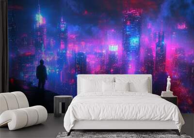 AI metropolis, digital innovation, futuristic architecture, holographic networks Wall mural