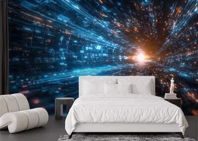 AI urban environment, digital networks, futuristic infrastructure, holographic technology Wall mural