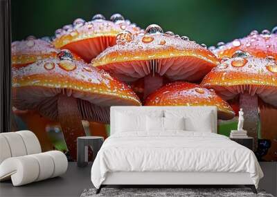 Breathtaking Macro Photograph of Vibrant Mushrooms Wall mural