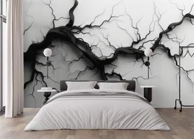 Design an abstract background with organic textures and interconnected black veins on a white surface. Ensure the veins are detailed and form a visually striking pattern Wall mural