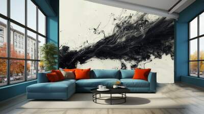 Ink spreading in water creating tree-like patterns, organic shapes, artistic and fluid. Wall mural